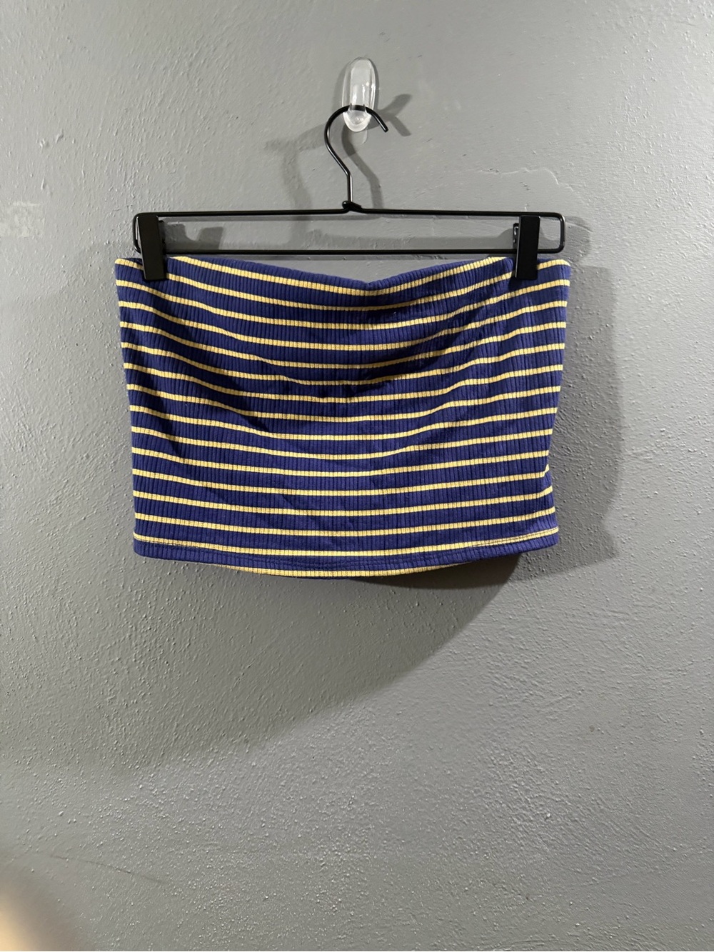 BUCKETLIST Blue and Yellow Striped Ribbed Crop Tube Top